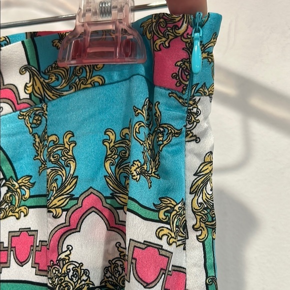 Pretty Little Thing Colorful Teal Pink Patterned Wide-Leg Pants new w tag 6 - Picture 4 of 7